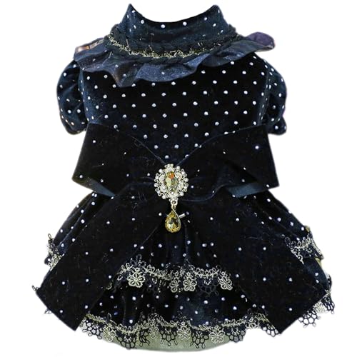 JPETTOかわいい ペット服 犬服 ワンピース 春秋 猫服 犬の洋服 スカート レース ドレス 蝶?び お姫様 お正月 祝い 記念撮影 小型犬 中型犬 お散歩25-33043K・ブラックM
