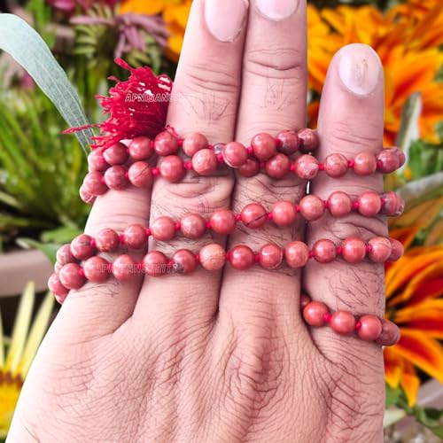 Image of Apnisanskriti Premium Red Jasper Stone Mala for Men and Women (6mm, AAA Quality, Lab Certified, 108+1) - Natural Stone Beads Mala - Pack of 1