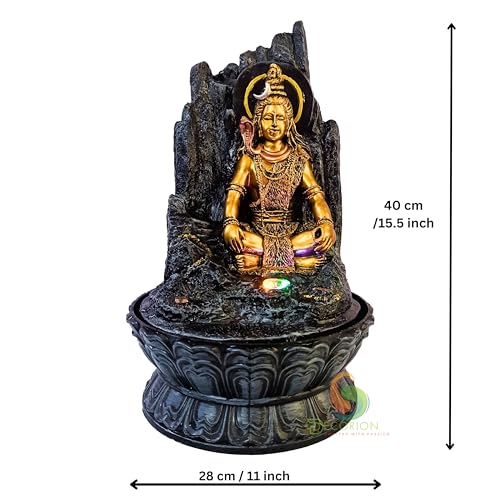 Image of Decorative Table Top Water Fountain for Home Decor /Office /Indoor & Outdoor /Garden /Puja Room /Vaastu with Multicolor LED Light and Adjustable Water Pump (Black Shiva)