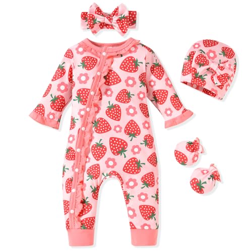 Image of Aalizzwell Baby Girls Romper Outfit Fall Winter Clothes with Accessories