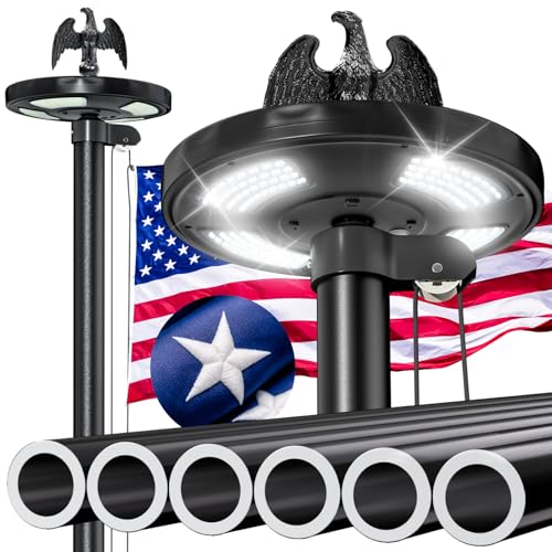 25FT Heavy Duty Flag Pole for Outside House, 100MPH Wind Rated 11-Gauge Extra Thick Aluminum Flagpole Kit, Black Eagle Topper & Solar Light, All-Weather Yard Display with Ground Sleeve, 3x5 USA Flag (25FT) by RDCMKL - Used condition - US$177.40