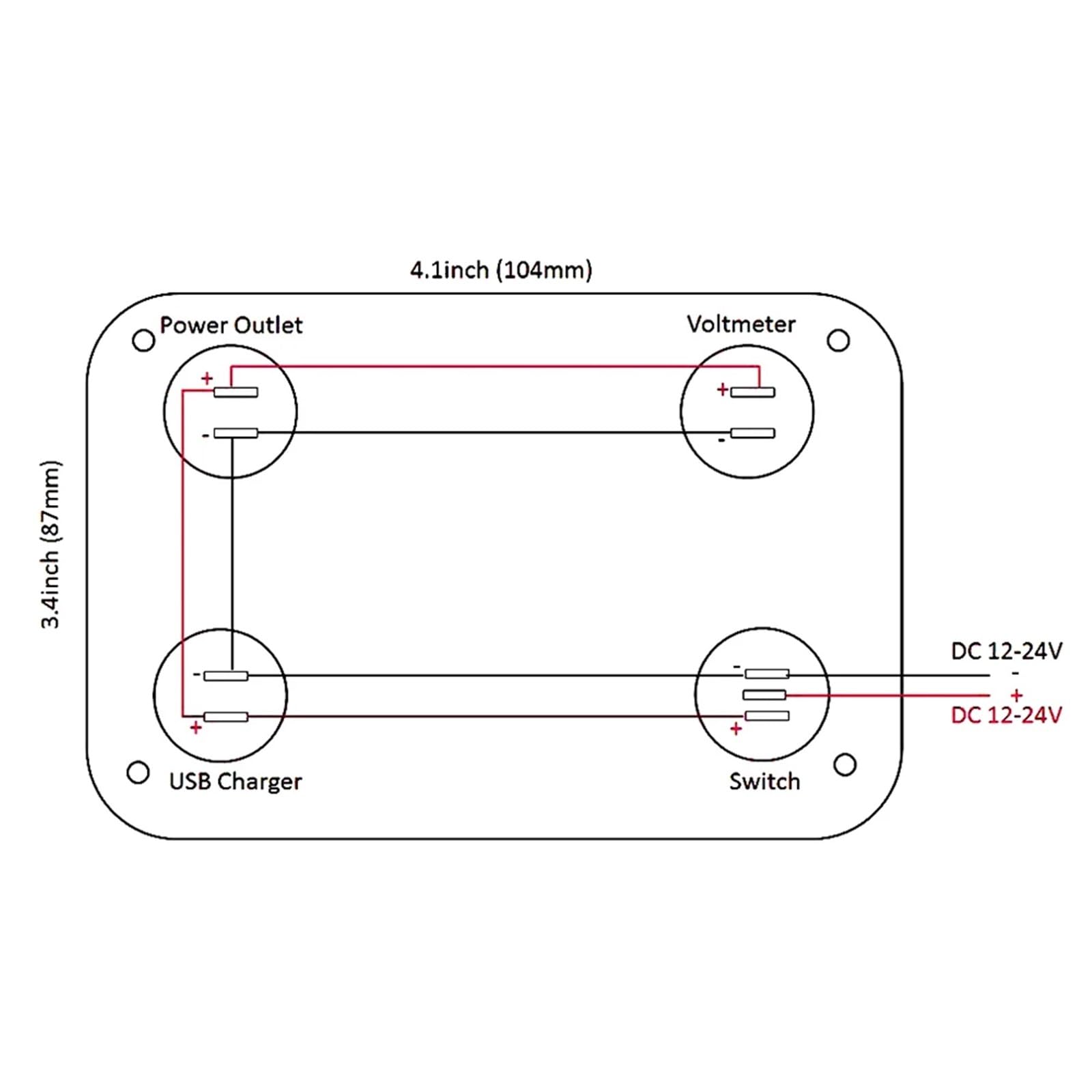 For, camper, camion, veicoli, interruttore 12V, accendisigari, caricabatterie for auto 4 in 1, pannello interruttori con doppio caricatore USB Auto Barca Camper(Rot)