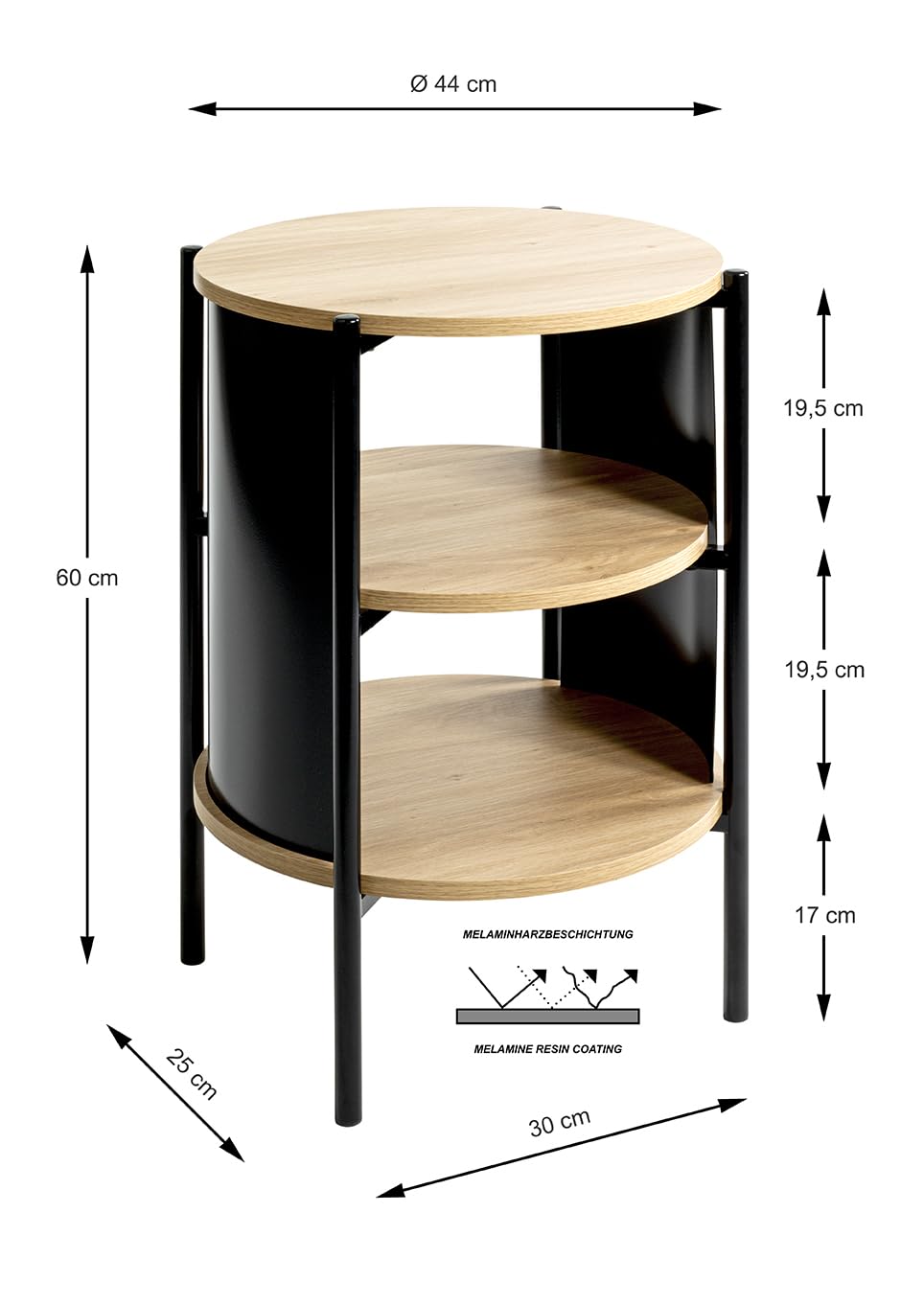 HAKU Tavolino rotondo rovere naturale nero MDF metallo tavolino rotondo - Dimensioni: A 60 x Ø 44 cm Stile: Moderno
