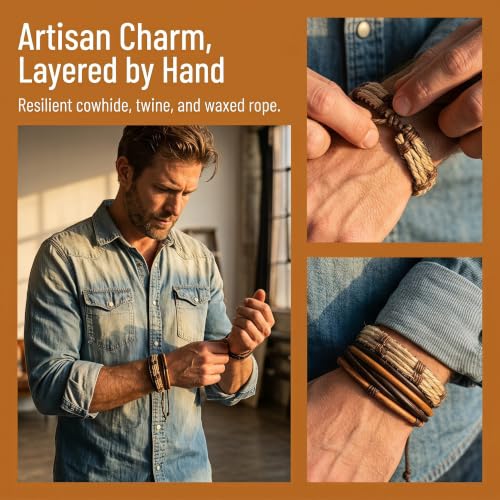 Pulsera de cuero vintage ajustable para hombres y mujeres miniatura 5