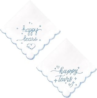 Happy Tears Handkerchief Bulk Embroidered Wedding Party Accessory Bridesmaid Gift Something Blue