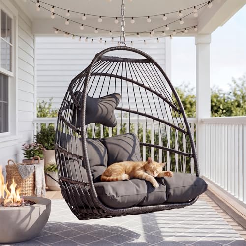 Nicesoul Foldable Space-Saving Hanging Egg Chair No Stand 350lbs Reinforced Frame with Swing Design Deep Seat with Thick Cushion UV-Resistant Outdoor Indoor Use for Balcony Patio Dark Grey