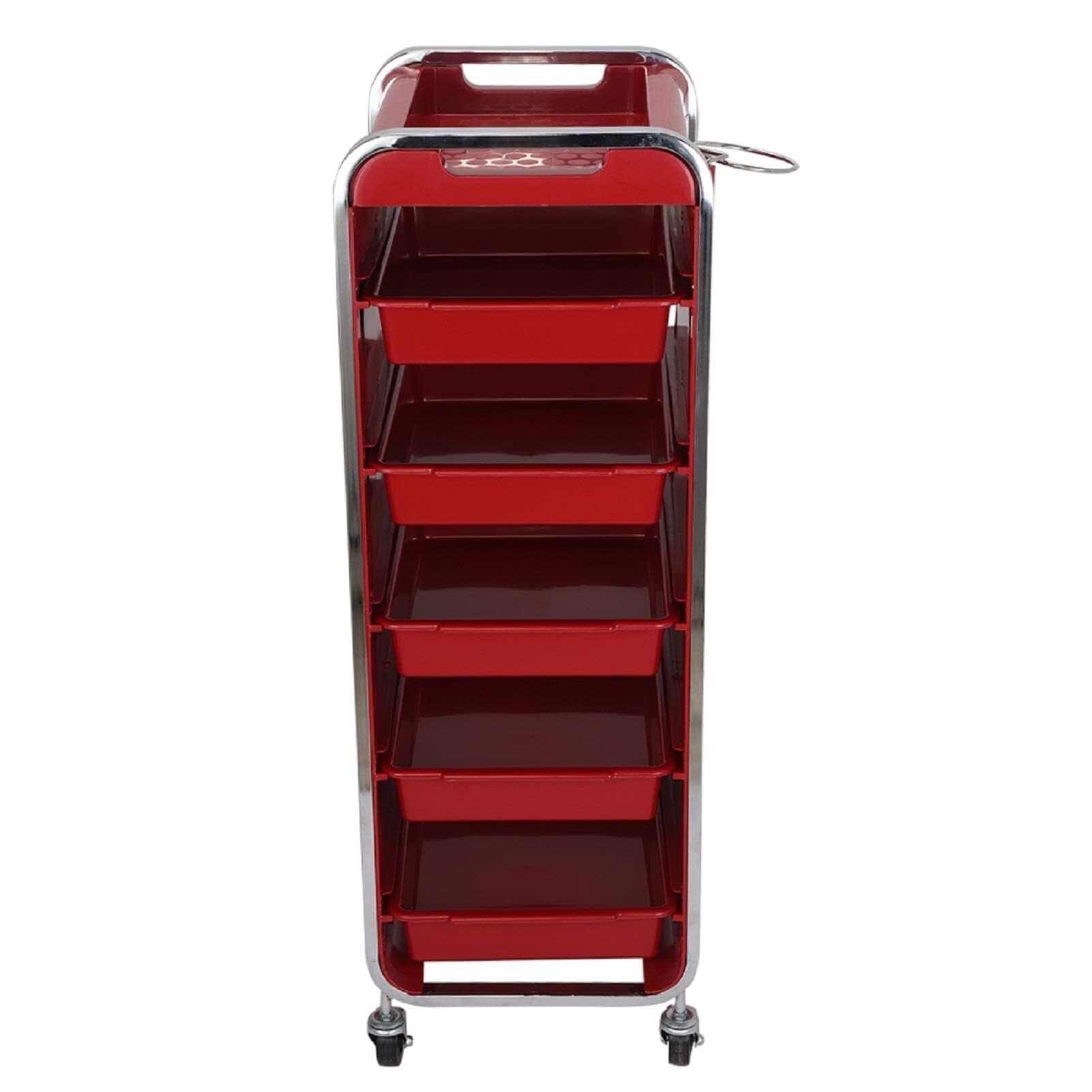 Carrello da parrucchiere a 6 ripiani con 5 cassetti e ruote per salone di bellezza (rosso)