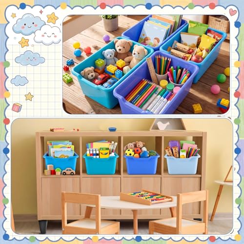Dandat 16 Pcs Cubby Bins for Classroom Plastic Book Bins,Blue Series by Dandat - Used condition - Image 4
