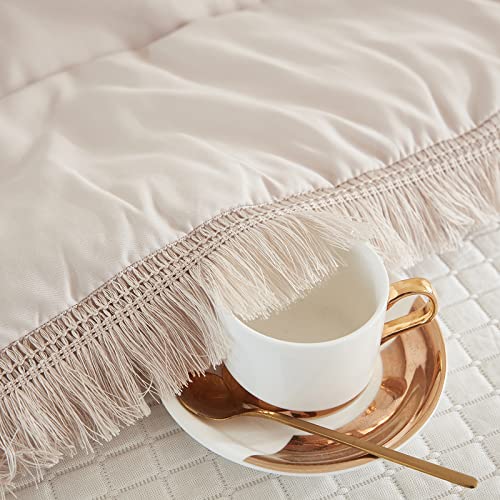 Beige Bedding Comforter King Cream Boho Comforter Set Shabby Chic Home Decor Tufted Tassel Bed Comforter Bohemian Farmhouse Comforter Set 1 Comforter 2 Pillowcases (Beige, King) #TOP6