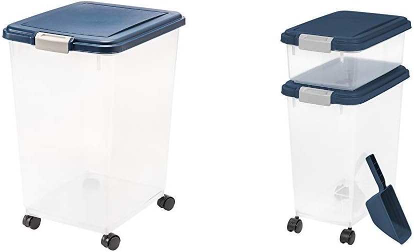 IRIS USA IRIS Airtight Food Storage Container, 54-Pounds, No Scoop, Inc. 3 Piece Airtight Pet Food Storage Container Combo, Navy Blue