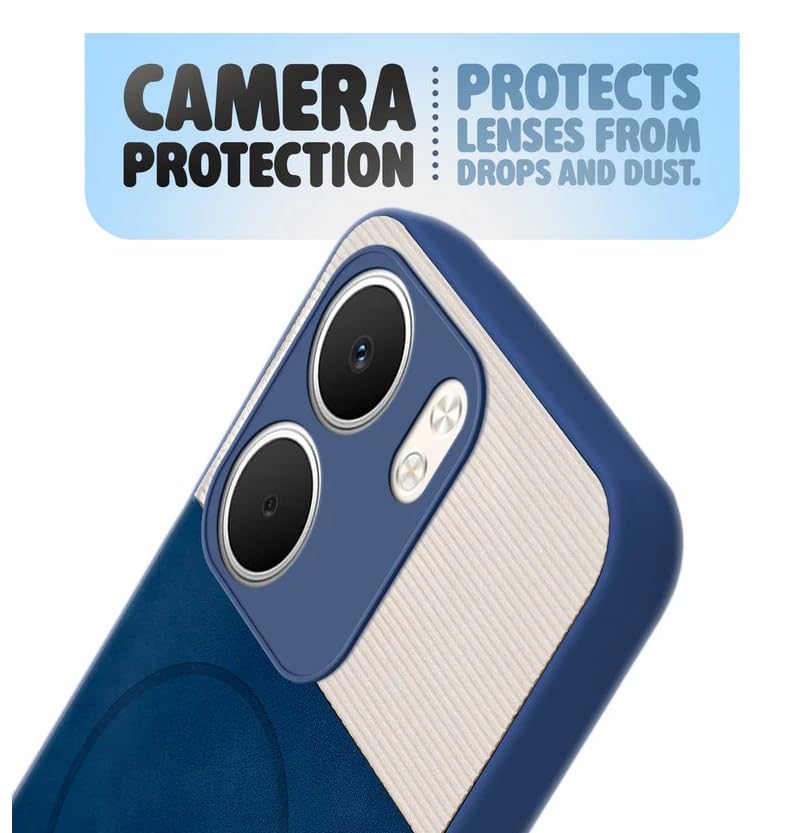 Image of Bintage CASE Dual-Leather Mac Safe Design Phone Case| Soft Touch Finish | Full Camera Protectection Back Cover Compatible for Oppo CPH2733 /Oppo A5x 5G - White & Royal Blue