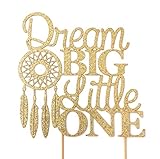 Dream Big Little One Gold Glitter Paper Baby Shower Cake Topper