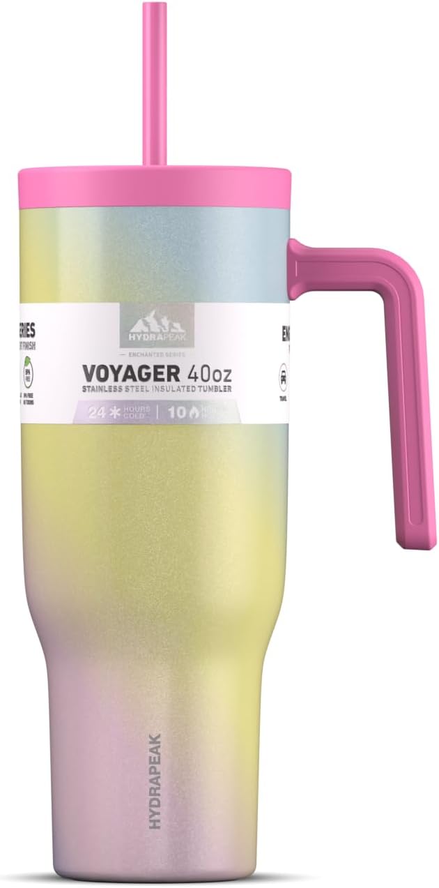 Hydrapeak Voyager 40 Oz Stainless Steel Tumbler with Handle, Insulated Water Bottle With Straw & Lid, Cupholder Friendly Reusable Travel Mug (Swirl)