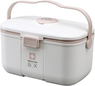 Medicine Box,Caja para medicina, Caja medicinas grande,multifunción Caja de medicamentos con asa para, medicamentos y cosméticos (Blanco)