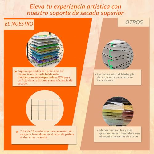 Miniatura 4 de Estante De Secado De Arte, 10 Estantes Ajustables Que Se Adaptan A Todas Las Paredes, Estante De Secado Artístico Para Aulas, Estudios Y Espacios Creativos