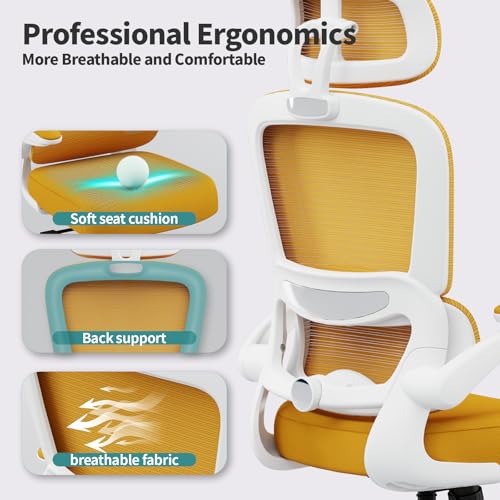 Image of TRALT Office Chair Ergonomic Desk Chair, 330 LBS Home Mesh Office Desk Chairs with Wheels, Comfortable Gaming Chairs (1, Yellow)