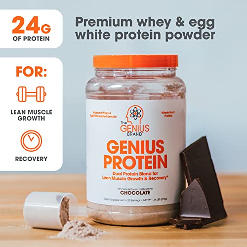 Genius Protein Powder, Chocolate - Dual Protein Blend With Improved Whey Isolate & Natural Egg White For Lean Muscle Building For Men & Women - Grass-Fed Pre & Post Workout Meal Replacement Shake #TOP1