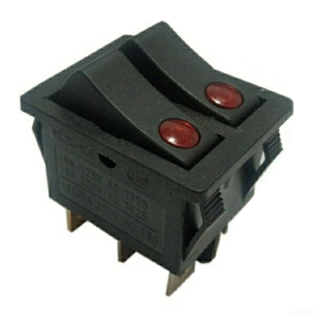 Rocker Switch 6 Pin 16A 250V, Double Light On-Off Switch for Heater Oil Heater Electric Appliances, Illuminated Push Button(Black)
