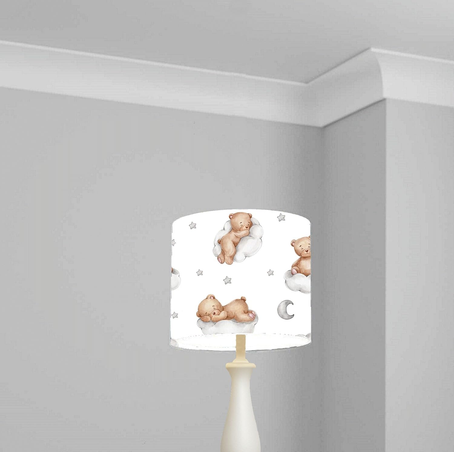 Adorable Teddy Bear and Moon Ceiling Lampshade Lightshade for Nursery - Multiple Sizes (20 x 18.5cm Table) — image 1
