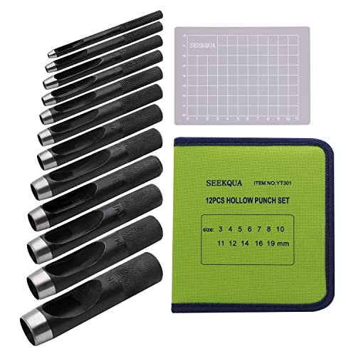 SEEKQUA Leder Locher Hohlstanzer Sets Leder Arbeitswerkzeuge, Schnitt Leder Gummi Papier Weiches Material (12+1) Cover