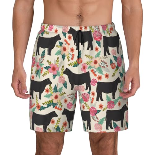 Pantalones cortos de playa para hombre Pink Flower Show Steer Cows de secado rápido