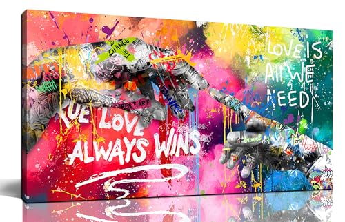 CIRABKY Colorful Canvas Living Room Wall Decor - Hand of God Graffiti Wall Art - Banksy Prints Posters Decor Size 20