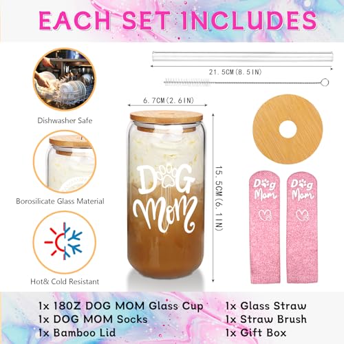 Mason Life Gift for Dog Lover Women Glass Cup and Sock for Dog Mom Can Shaped Cups, 18oz Drinking Glasses with Bamboo Lid and Straw - Image 2