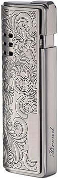 Sold Without Butane Windproof Butane Lighter with Intricate Copper Design, Refillable,Candle Lighter Black