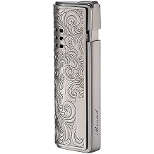 Sold Without Butane Windproof Butane Lighter with Intricate Copper Design, Refillable,Candle Lighter Black