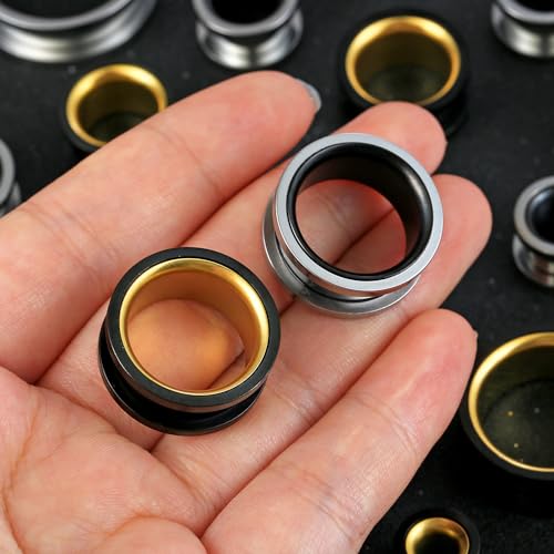 Casvort 4 Pcs 12Mm (1/2'') Hypoallergenic 316 Stainless Steel Round Screw Back Double Color Ear Plugs Tunnels Gauges Stretcher Piercings Body Jewelry thumb #5