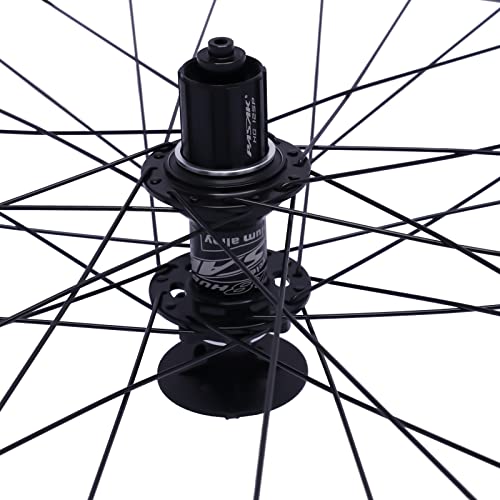 Mountain Bike Wheelset 29 Inch Dual Disc Mountain Bike Wheels, Aluminum Alloy Rim Quick Release Front Rear Black Flat Spokes Mtb Wheelset, Fit 7-11 Speed Cassette (Black Hub) #TOP5