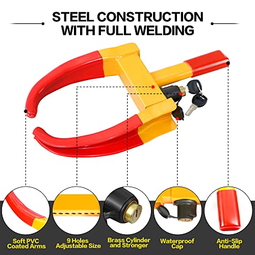 Kaycentop Wheel Clamp Lock Universal Security Tire Lock Anti Theft Locking Devices Adjustable Length Fit Most Vehicles For Trailers Suv Boats Atvs Motorcycles Golf Cart Yellow And Red #TOP1