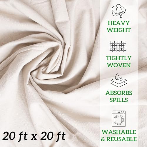 Image of GREEN LIFESTYLE All Purpose Canvas Drop Cloths - Drop Cloth for Painting, Floor Cover, Heavy Duty Protection for Furniture & Surfaces, Reusable Painters Canvas Tarp for Renovation & Home (20x20)