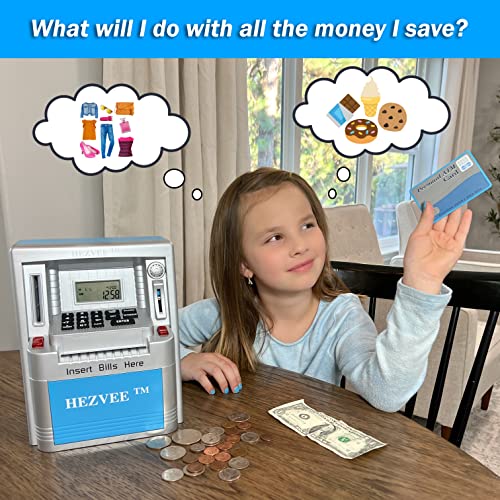 Atm Piggy Bank For Real Money-Teaching Financial Responsibility To Kids, A Bank For Kids Above 3 Years-Combines Fun, Learning For Banking, A Digital Piggy Bank For Boys-Start Saving (Silver And Blue) #TOP5