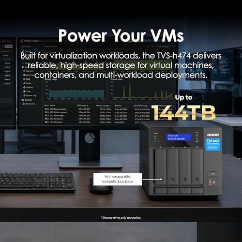 Image of QNAP TVS-h474-PT-8G-US 4 Bay High-Speed Desktop NAS with Intel Pentium Gold 2-core CPU, 8GB DDR4 Memory, 2.5 GbE Networking and PCIe Gen 4 expandability (Diskless)