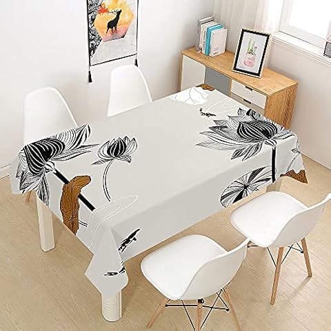Hearda Tablecloth Wipeable Waterproof Wipe Clean, 3D Lotus Printed Rectangle Tablecloths Table Cover for Kitchen Picnic Party Buffet Weddings Birthday Christmas (Black,140x220cm) Cover