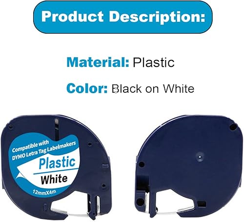 Miniatura 5 de Paquete de 5 cintas adhesivas compatibles con Dymo Letratag 91201 91331 S0721660, plástico blanco de 0.472 in x 13.1 ft 12 pulgadas x 13 pies,