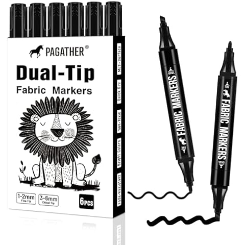 Fabric Markers Permanent for Clothes, 6 Pack Black Dual Tip with Fine and Chisel Tips Paint Pens for Clothing Canvas Tote Bags T-Shirt and Shoes, Non Toxic Ink for Kids and Adults Cover