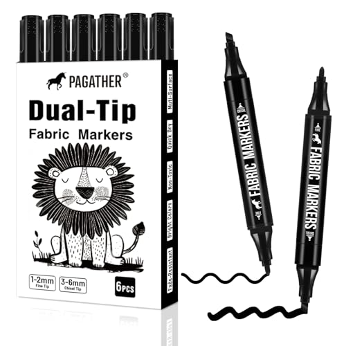 Fabric Markers Permanent for Clothes, 6 Pack Black Dual Tip