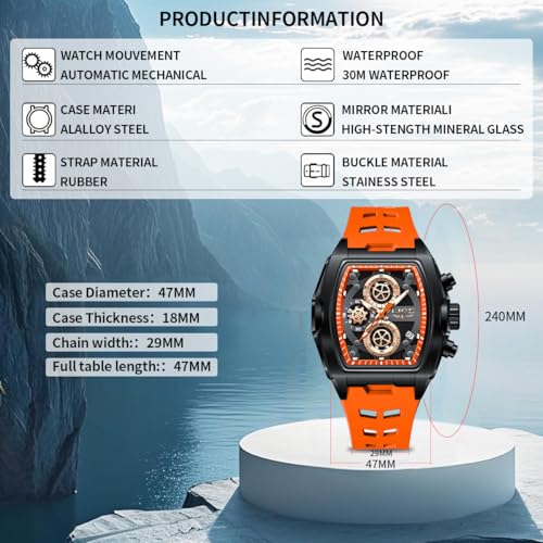 Image of LIGE Mens Watches Luxury Tonneau Watches for Men Waterproof Analog Watch Chronograph Calendar Date Men's Dress Business Work Watch Large Square Face Wristwatch