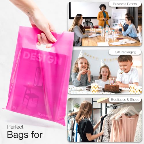 Image of Choice Marts 100 Pink Plastic Bags With Handles 9x12 Merchandise Bags