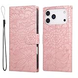 iPhone 14 Pro Max用ジェネリックケース(カラー:ライトピンク)レザーフラワーパターン磁気フリップバックケース