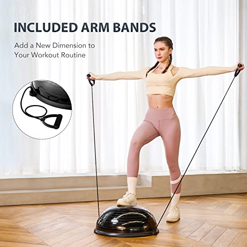 Image of ZELUS Balance Ball Trainer with Resistance Bands & Foot Pump, Inflatable Yoga Ball for Home Gym Workouts, 23 Inch Exercise Half Ball for Balance Training Core Strength Fitness, 330lb Cap (Black)