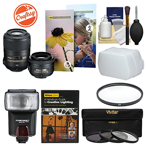 Nikon 35mm f/1.8 & 85mm f/3.5 G VR AF-S DX ED Micro-Nikkor Lens Macro & Portrait Kit with Flash + Diffuser + 4 Filters + Kit