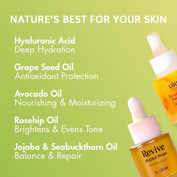 Miniatura 4 de LOUMI Skincare Daily Duo - Gotas de retinol Rose Glow and Revive - Aceite facial hidratante - Hidratación ligera - Vegano, sin parabenos, sin