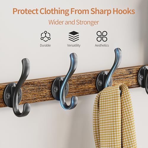 Image of 29 inch Coat Rack Wall Mount with Shelf, Entryway Wall Shelf with Hooks, Heavy Duty Coat Hanger Wall Mount with Key Holders and Mail Organizer for Living Room, Bedroom, Black & Brown