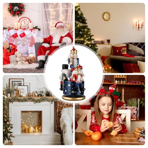 Caja de música de Navidad con decoración de figuras de cascanueces de madera 6