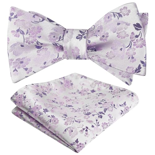 Image of Alizeal Mens 2pcs Floral Bow Tie Set | Self-tied Elegant Pocket Square Set for Wedding