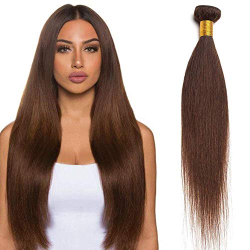 SEGO Tissage Naturel Lisse - Tissage Naturel Cheveux Humain - Tissage Lisse Indien Tissage Cheveux Naturels En Lot - Tissage Bresilien Avec Closure - 22 Pouces 02#Châtain Foncé