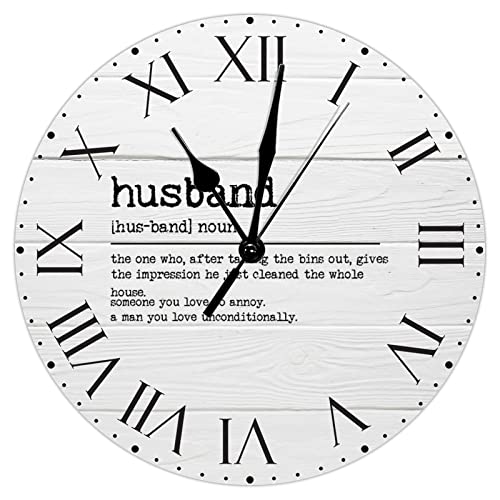 Husband-Definition-PVC-Wall-Clock-Primitive-Sayings-Numeral-Clocks-with-Roman-Numerals-Typography-Art-Print-12in-Battery-Operated-Round-Wall-Clock-Decor-for-Kitchen-Home-Office-Bedroom-Living-Room Husband Definition PVC Wall Clock Primitive Sayings Numeral Clocks with Roman Numerals Typography Art Print 12in Battery Operated Round Wall Clock Decor for Kitchen Home Office Bedroom Living Room